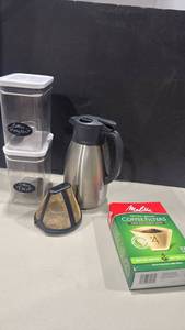 lot 1356 image: Thermal Carafe, Storage Containers, Filter Basket and Melitta Filters