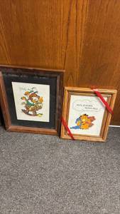 lot 1505 image: 2 Framed Embroidered Garfield Prints Jolly Ho Real Friends Never Tell 16x13