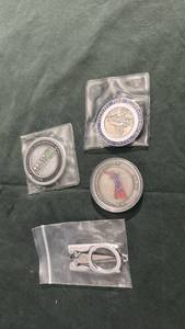 lot 1615 image: Lot of 3 Challenge Coins and 1 folding scissors