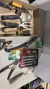 lot 2074 image: Hand Tools Lot Garden Spade, Fork, Pruners, Wrenches and more