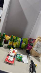 lot 2080 image: Garden Supplies Lot - Plant Food, Fertilizer, Hose Coupler, Watering Wand