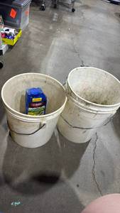 lot 2081 image: 2 buckets with brush killer one bucket has a crack in bottom