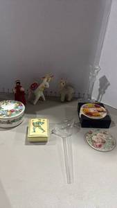 lot 2098 image: Decorative Collectibles Lot Mikasa trinket dish, coasters, Figurines,and more