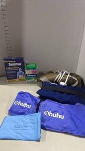 lot 2147 image: Ohuhu Ice Packs, Sumifun Lidocaine Patches, Salonpas Patches, CryoMax Wrap Lot