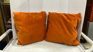 lot 2176 image: Velveteen rusty orange pillows 16in