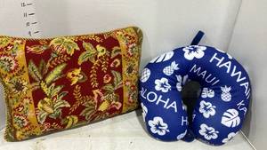 lot 2178 image: Needlepoint pillow and travel pillow