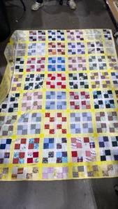 lot 2183 image: Quilt patchwork design some damage, 65x82