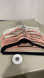 lot 2242 image: Non-slip hangers black pink and white