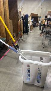 lot 2340 image: Laundry hamper with mop and more
