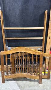lot 2354 image: Wood bed frame with Turned Spindles and Curved Headboard and foot board 31 inches wide