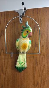lot 906 image: Hand painted ceramic Cockatoo bird on 13 in tall perch
