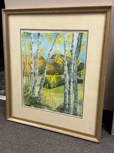 lot 923 image: Framed watercolor wall decor 26 x 23 in
