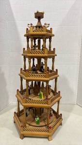 lot 1008 image: Vtg German Christmas Moving Pyramid. Missing top piece. 25 inches tall