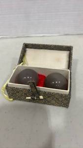 lot 1029 image: Chinese Baoding Balls with Patterned Storage Box