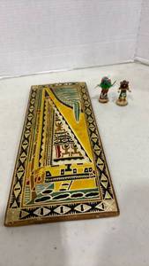 lot 1041 image: Kachina 2.5 inch Dolls with Painted Wooden Plaque 14x6