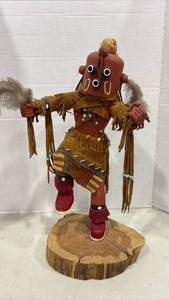 lot 1043 image: Kachina 20.5 inches tall Doll Carved Figure with Wood Base