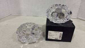 lot 1076 image: Two Hallon Raspberry Crystal Candle Holders