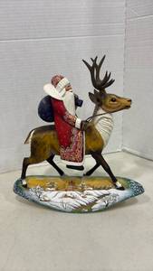 lot 1101 image: G DeBrekht Santa on Reindeer Figurine 02301500 Winter Sleigh Scene Base 11x11