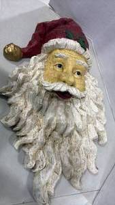 lot 1107 image: Santa Claus Head Wall Plaque with Beard and Gold Accents 31x18