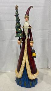 lot 1108 image: Carved Santa Claus Figurine with Christmas Tree and Lantern 24 inch