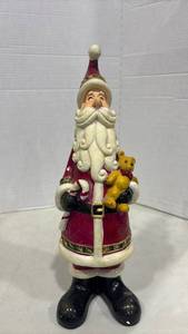 lot 1109 image: Santa Claus Figurine with Teddy Bear Holding Toy 15 inch tall