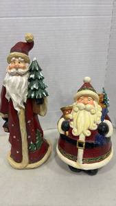 lot 1117 image: One Tall One Short Santa with Trees. Tallest 12 inches