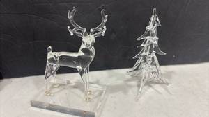 lot 1127 image: Hand blown Stag on Clear Base and Tree