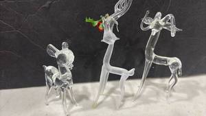 lot 1128 image: Last Three Hand Blown Deer Figurines. One is frosted glass.