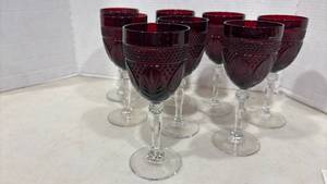 lot 1141 image: Set of 8 Cristal DArques Durand Antique Ruby pattern water goblets.