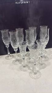 lot 1142 image: Three VTG Cambridge Adonis Cut Crystal Flower Foliage and Seven VTG Mikasa Champagne Flutes