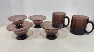 lot 1146 image: Vtg Amethyst Coffee Cups and Dessert Dishes