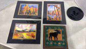 lot 1162 image: Landscape and Wildlife Art Prints Framed Matted Unframed and Pottery Art Piece Tiles