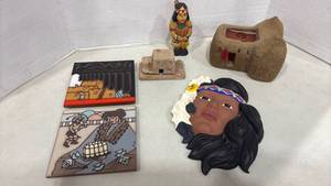lot 1163 image: Native American Decorative Figurines and Candles with  Wall Art