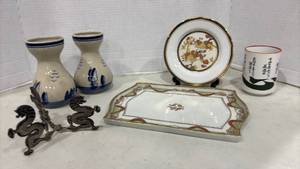 lot 1165 image: Two Ceramic Vases for Bulb Flowers, China with Gold Accent China and more