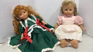 lot 1188 image: 2  Dolls with Green Dress and Pink Dress