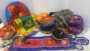 lot 1193 image: Decorative Fabric Hats Balls Ribbons Ornaments Lot 10 Pieces