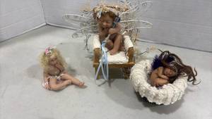 lot 1207 image: Lot of 3 Fairy Dolls with Wings Headpieces and Accessories
