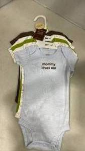 lot 1216 image: Carters Baby Bodysuits 2 pack Blue Stripe Brown Animal Print 3 month