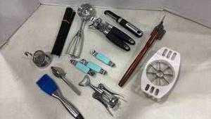 lot 1220 image: Apple Slicer, Peeler, Whisk, Tongs with Brush and more