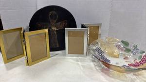 lot 1227 image: Picture Frames with Decorative 13inch Glass Platter and more