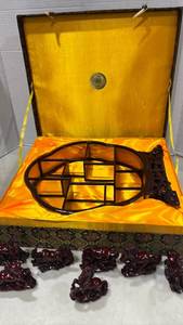 lot 1235 image: Treasures of China Wheel in Redwood with Horse Figurines and Case. 15x12.5 inches