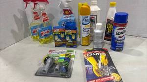 lot 1245 image: Windex, Lysol, OFF, Home Sense, Cerama Bryte, Easy-Off, Gloves