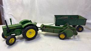 lot 2007 image: John Deere Die Cast Tractor with Two Trailers Farm Set