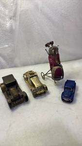lot 2013 image: Diecast Model Car Lot 4 Pieces Gold Blue Vintage Ford Pickup Golf Bag