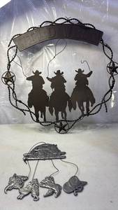 lot 2015 image: Wild West Metal Wall Art Decor Sign 22 inches with Hanging  Wind Chimes