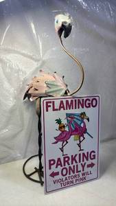 lot 2019 image: Flamingo Parking Only Metal Sign with 21 inch Metal Flamingo Sculpture