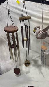 lot 2024 image: Wind Chimes Lot 3 Pieces Metal Tubes Wood Ceramic Decorative