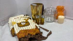 lot 2043 image: Metal Pitcher, Candle, Aprons, Glass Lidded Apple and more