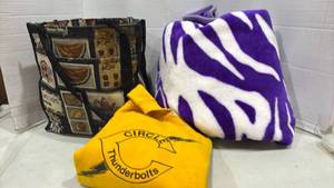 lot 2060 image: Circle Thunderbolts Sweatshirt S, K State Throw Blanket, Printed Tote Bag