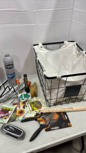lot 2069 image: Gardening Tool Lot with Wire Basket, Pruners, Sealer and Accessories
